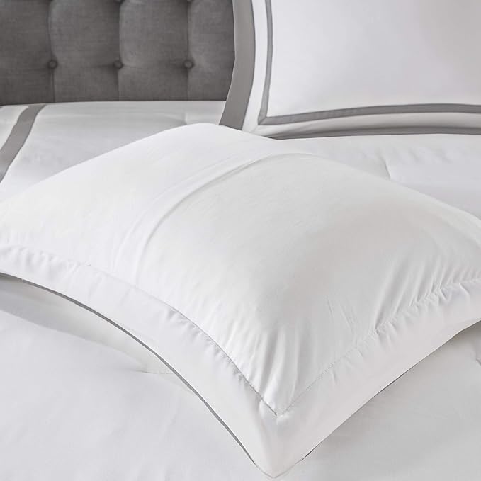 Madison Park Heritage Comforter Quilt Combo Set - Modern Luxury Design, All Season Down Alternative Bedding, Matching Shams, Decorative Pillows, King/Cal King(104"x92"), Color Block Grey 8 Piece