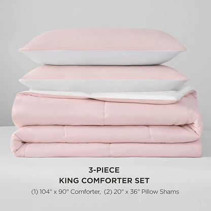 Juicy Couture Reversible Box Stitch Comforter Set, 3-Piece King – Pink Marshmallow/White – Glam Bedding Set