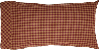 VHC Brands Burgundy Check Decorative Pattern King Cotton Pillow Case Set of 2, Setof2-21x40, Red