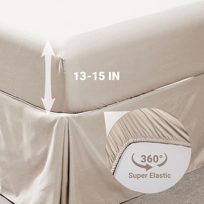 JOLLYVOGUE King Size Comforter Set 7 Pieces, Beige Bed in a Bag Comforter Set for Bedroom, Beddding Sets with Comforter, Sheets,Ruffled Shams & Pillowcases