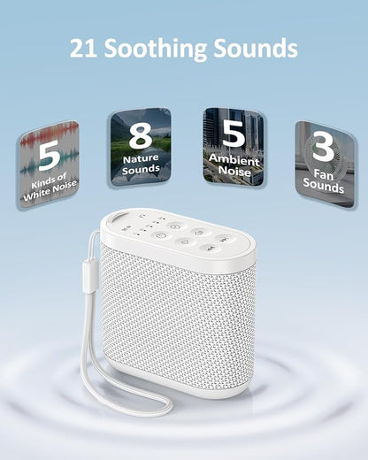 Portable Travel Sound Machine for Adults, Baby Sleeping : Super Long-Lasting & Rechargeable Battery, Headphone Jack, 21 Sounds - White Noise Machine for Office Privacy & Noise Canceling, Home, Gift