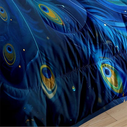 Full Size Peacock Comforter Set,Luxury Blue Bird Bedding Sets,3 Pieces Soft Fluffy Microfiber with 2 Pillowcases/79 * 90