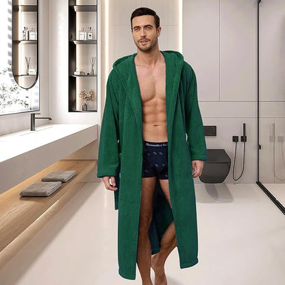 Men's Bathrobes with Hood, Soft Long Towel Robe for Men - Super Absorbent Quick Dry yet Warm