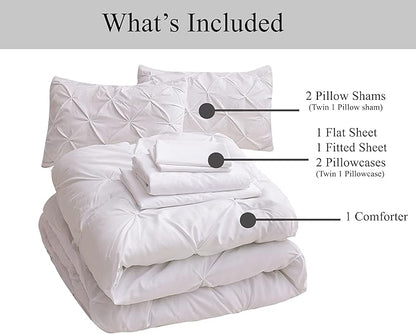 LANE LINEN California King Comforter Set - 7 Piece - Fine Pintuck Detailing Ready to Style - All Season Bed in a Bag - Bedding Set with Comforter, Sheets, Pillowcases & Shams - Best for Family - White | Clean bed look, Hotel style drape, Light breathab...