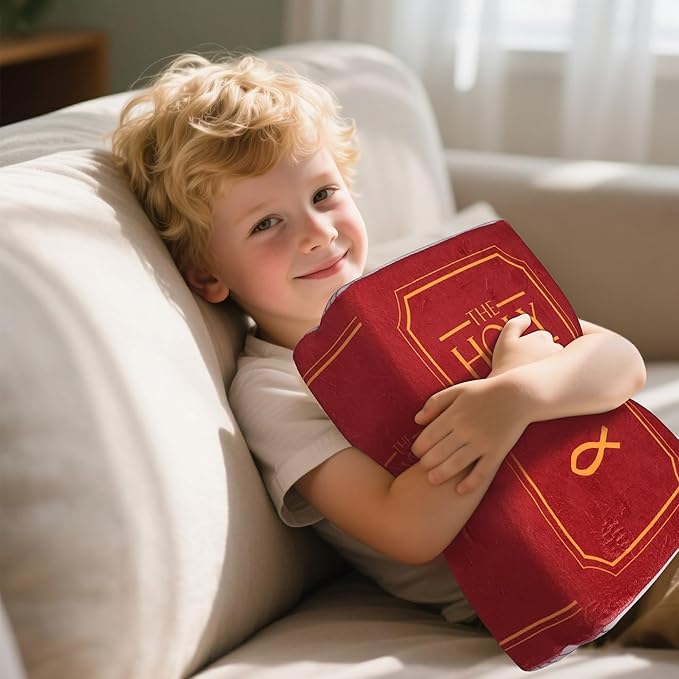 Bible Pillow Book Plush That Opens, Cozy Faith Bible Plushies, for Kids Adults Christian Gifts, Decoration for Bedrooms, Living Rooms (Red)
