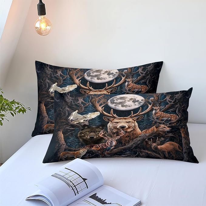 Hunting Comforter Set Full Size, Wild Animal Print Bedding Set, 3 Pieces Jungle Bedroom Decor with 2 Pillowcases/79 * 90