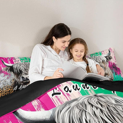 Erosebridal Highland Cow Bedding Set Leopard Print Down Comforter for Boys Teens,Hippie Bull Cattle Comforter Set Wildlife Farmhouse Cow Duvet Filler,Western Funny Animal Room Decor Queen Size