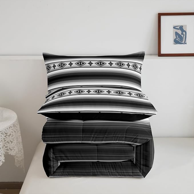 Erosebridal Rustic Farmhouse Bedding Comforter Sets Queen Boho Stripes Aztec Bedding Set Vintage Bohemian Mexican Comforter Set for Kids Adults Ethnic Southwest Tribal Bed Set Country Cabin Decor