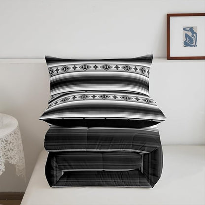 Erosebridal Rustic Farmhouse Bedding Comforter Sets Toddler Boho Stripes Aztec Bedding Set Vintage Bohemian Mexican Comforter Set for Kids Adults Ethnic Southwest Tribal Bed Set Country Cabin Decor