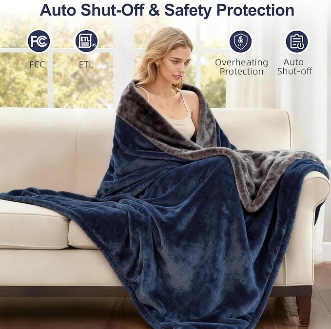 Heated Blanket Queen Size, 84"x90" Electric Heating Soft Dual-Sided Flannel Machine Washable Blanket, 12 Heat Levels & 12 Hours Auto Off, Soft Warm Flannel Blanket, Overheat Protection with ETL & FCC
