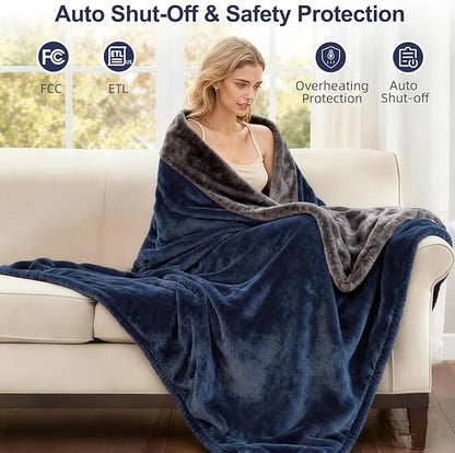 Heated Blanket Queen Size, 84"x90" Electric Heating Soft Dual-Sided Flannel Machine Washable Blanket, 12 Heat Levels & 12 Hours Auto Off, Soft Warm Flannel Blanket, Overheat Protection with ETL & FCC