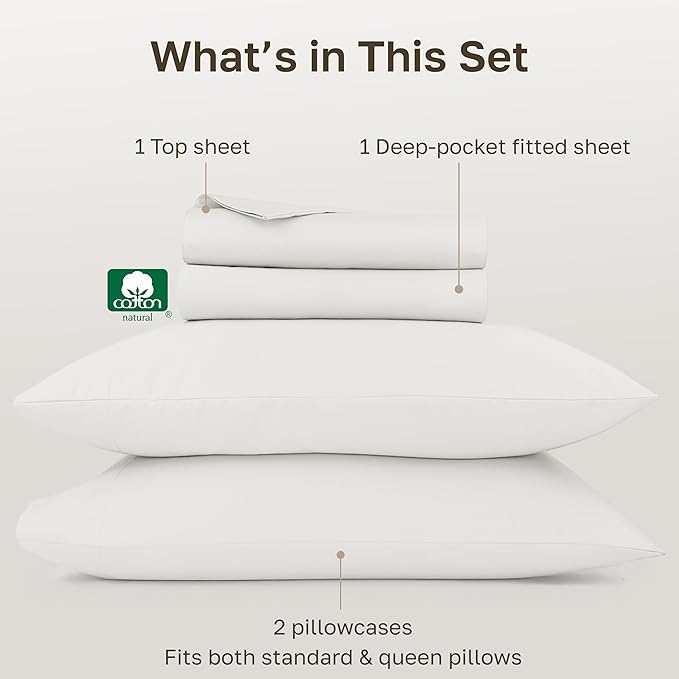 California Design Den Queen Bed Sheets Set - 1000 Thread Count Sateen, Thick and Natural 100% Cotton Sheets Queen Size, Deep Pockets, Durable Bedding Set - True Ivory
