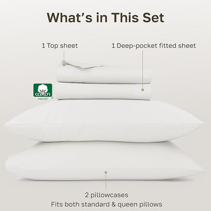 California Design Den Queen Bed Sheets Set - 1000 Thread Count Sateen, Thick and Natural 100% Cotton Sheets Queen Size, Deep Pockets, Durable Bedding Set - True Ivory