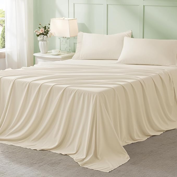Anluoer Cream King Comforter Set 7 Pieces, Bed in a Bag with Sheets, All Season Bedding Sets with 1 Comforter, 2 Pillow Shams, 2 Pillowcases, 1 Flat Sheet, 1 Fitted Sheet