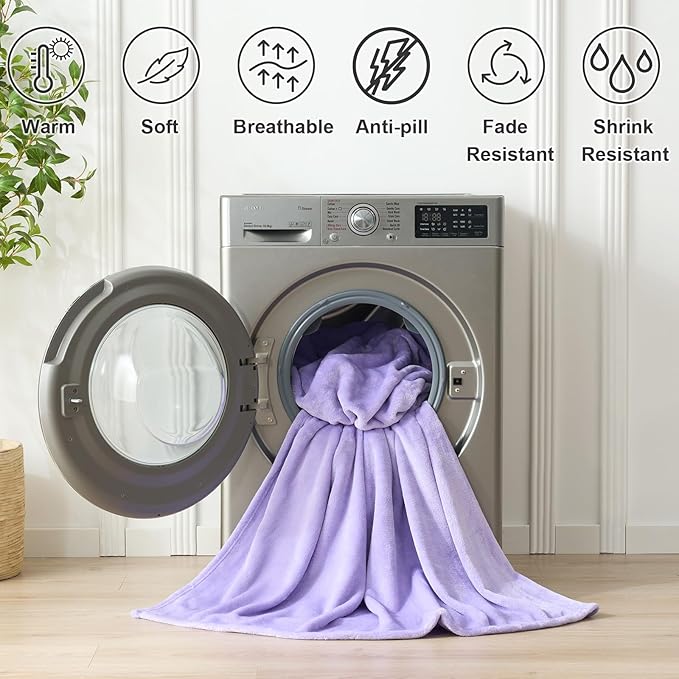 Hansleep Fleece Lilac King Blanket, Super Soft Flannel Fuzzy Plush Cozy Blanket for All Seasons, Lilac, King 90x108 Inches