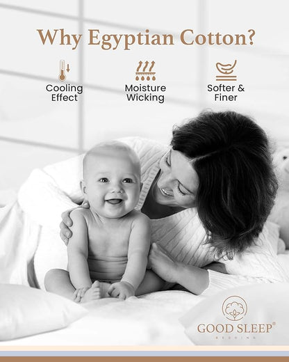 Olympic Queen Sheets Set, 100% Egyptian Cotton, Luxury 600 Thread Count, 4 Pc Super Queen Sheets Sets, Soft & Breathable, Snug Fit, 16" Deep Pocket Fitted Sheet, 2 Pillowcases & 1 Flat Sheet, Ivory