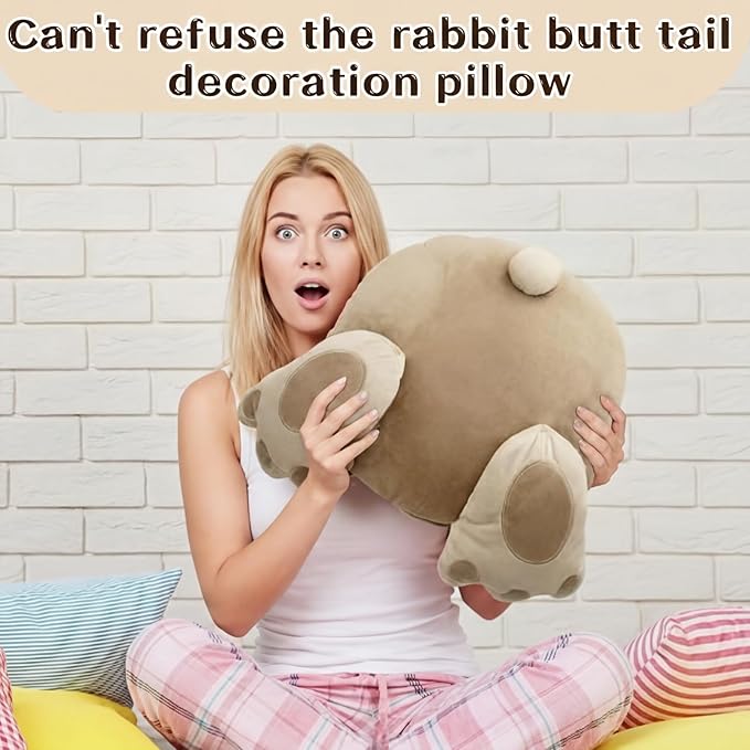 Wenqik Easter Bunny Tail Throw Pillow Rabbit Butt Shaped Decorative Pillow 3D Animal Plush Cushion Cute Hugging Pillow for Spring Easter Gift Bedroom Sofa Couch Living Room Decoration, 14.96''