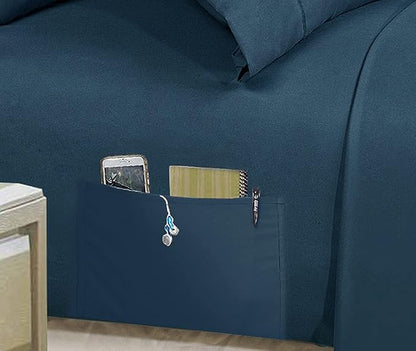 Luxury Best, Softest, Coziest 8-Piece Bed-in-a-Bag Comforter Set - Elegant Comfort - Silky Soft Bamboo Pattern Complete Set Includes Bed Sheet Set with Double Sided Storage Pockets, King, Navy Blue