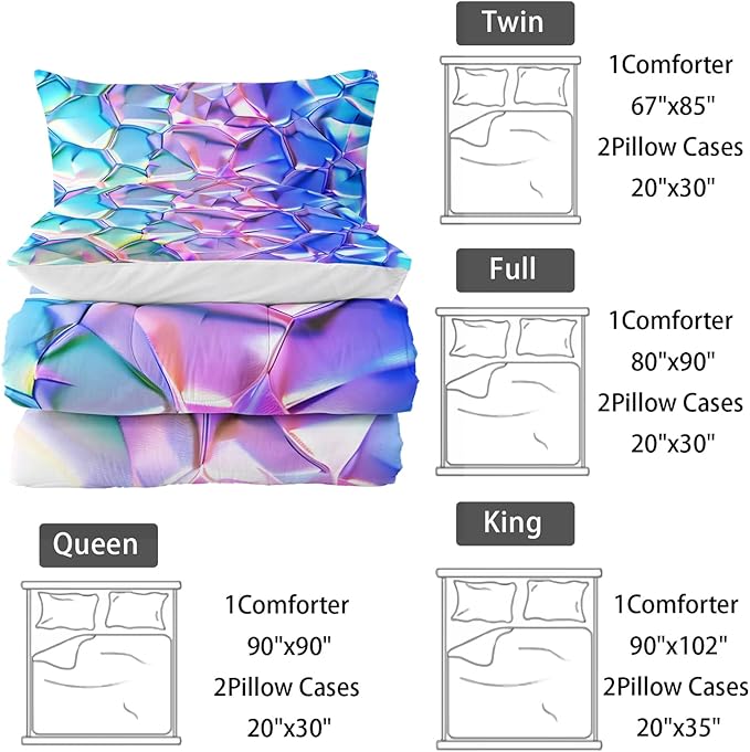 Purple and Blue Abstract Art Comforter Modern Abstract Comforter Set,Laser Gradient Bedding Set King Size,Mordern Art Decor All Season Lightweight Soft Microfiber with 2 Pillow Shams