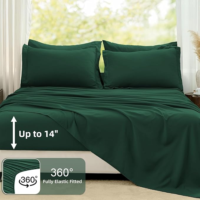 FUANNA Full Size Comforter Sets Emerald Green, 7 Pieces Soft Bed in a Bag Full, All Season Lightweight Bed Sets with Comforter, Flat Sheet, Fitted Sheet, Pillowcases & Shams