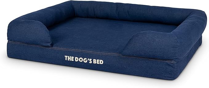 The Dog’s Bed Orthopedic Memory Foam Dog Bed with Bolsters, Oxford Fabric, Blue Denim, L