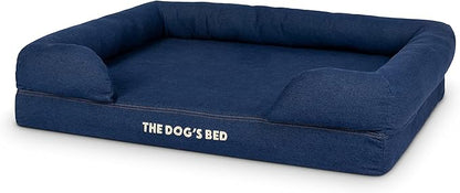 The Dog’s Bed Orthopedic Memory Foam Dog Bed with Bolsters, Oxford Fabric, Blue Denim, L