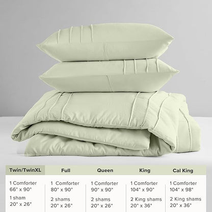 Comfort Spaces Sage Twin Size Comforter Set - 2 Pieces Pintuck Pleated Bedding Sets, All Season Lightweight, Extra Softness Pre-Washed Microfiber Twin/Twin XL Bed Set, Shams