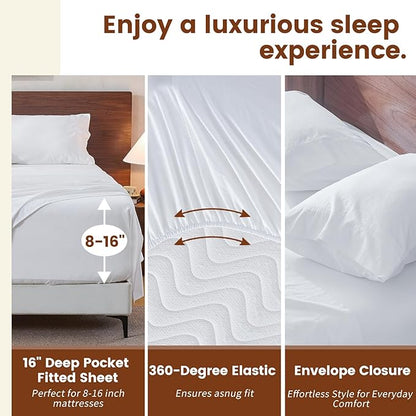 100% Linen Sheets Queen Size,Breathable & Durable 4-Piece Bed Flax Sheet Set,Soft All-Season Bedding for Hot Sleepers 16" Deep Pocket Oeko-TEX Certified,（Queen, White）