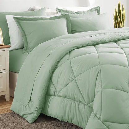 CozyLux King Size Comforter Set Sage Green - 7 Pieces Bed in a Bag King, Luxury Soft Bed Set for All Seasons, Bedding Set with Down Alternative Comforter, Sheets, Pillowcases & Shams