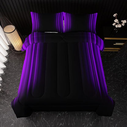 Purple and Black Bedding Set King Size Abstract Ombre Comforter Set for Teen Boys, Mordern Bedding Set 3 Piece in A Bag,Dark Quilt Set Mordern Art Decor Lightweight All Seasons with Pillowcases