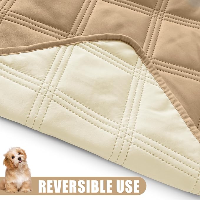 Smiry Waterproof Dog Bed Cover Blanket 52x82, Soft Reversible Pet Blanket, Washable Leakproof Cats Dogs Couch Cover for Sofa, Couch, Furniture, Camel/Beige