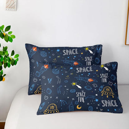Outer Space Comforter Sets Queen，Bedding Sets for Kids,Cartoon Rocket and Flying Boat Comforter Sets All Season 1 Comforter and 2 Pillowcases