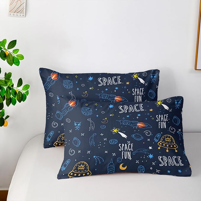 Outer Space Comforter Sets Twin Size，Bedding Sets for Kids,Cartoon Rocket and Flying Boat Comforter Sets All Season 1 Comforter and 2 Pillowcases