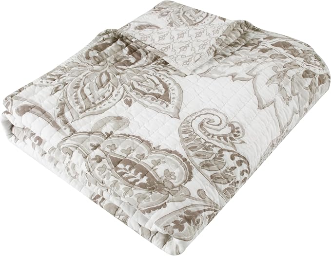 Levtex Home - Bennett Taupe - Throw - Floral Paisley - Taupe and Cream - Throw (50x60in.) - Cotton