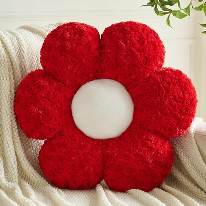 Flower Pillows, Decorative Throw Pillow with Soft Plush for Couch, Flower Shaped Pillow Home Decor Daisy Pillow for Bed (Red, 19.6 Inches)