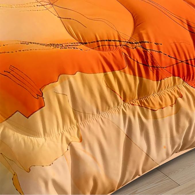 Orange Marble Comforter Set King Size Gold Glitter Marbling Bedding Set Watercolor Abstract Art Down Comforter Burnt Orange Marble Print Bed Set for Kids Teens Adult Bedroom Decor 3Pcs