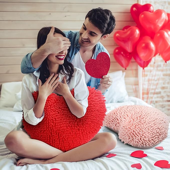 Barydat 2 Set 17 Inch Red Heart Shaped Pillows Valentines Heart Throw Pillows Decorations for Valentine Gift Living Room Sofa Office Sofa Cars Chairs (Red,Pink)