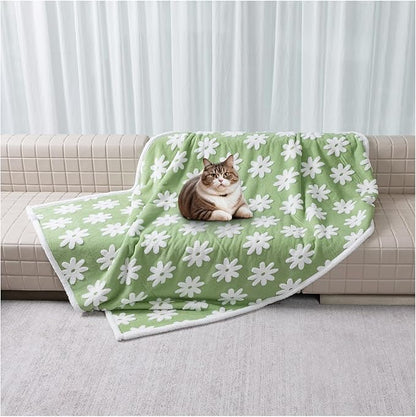 Waterproof Pet Blanket,Green Dog Blankets for Bed Covers Couch Sofa Stylish Jacquard Pets Throw Blankets for Puppy Cats Washable Reversible Furniture Protection Covers (Green Flower,M)
