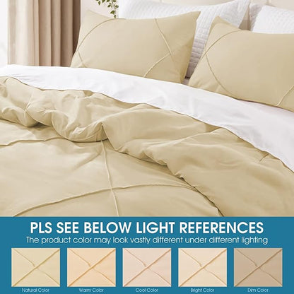 BYSURE 2 Pieces Twin Comforter Set(Beige), Lightweight Bedding Set with 2 Pillow Shams, Down Alternative Diamond Stitched Bedding Comforter for All Season