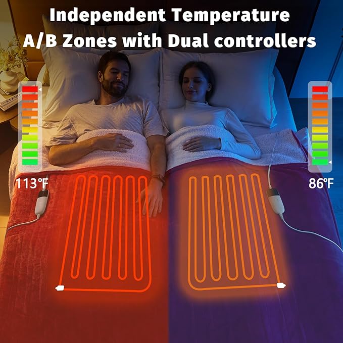 Heated Electric Blanket Queen Size - 84" x 90" Heating Blanket with Dual Control, 10 Heating Levels & 8 Hours Auto Off, Soft Warm Flannel Blanket, Christmas Birthday Gifts for Senior Grandma