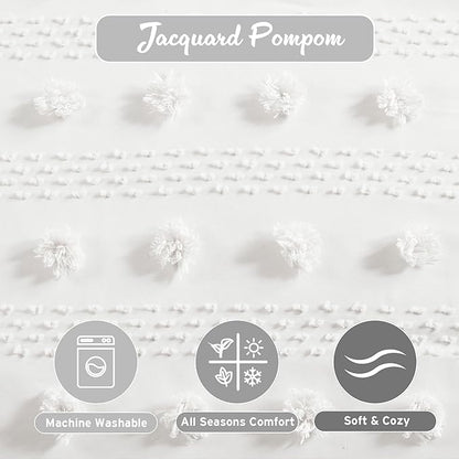 Intelligent Design Twin Duvet Cover Set, Clipped Jacquard Duvet Set Chic Pompoms Accent, All Seasons Lightweight Microfiber Bed Cover for Comforter with 1 Sham, Lucy, Twin/Twin XL Ivory 2 Piece