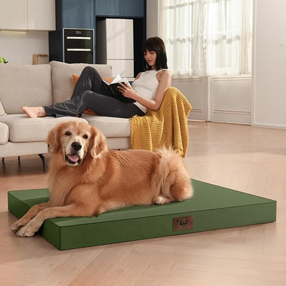Outdoor Dog Bed for Medium Dogs, Waterproof Dog Crate Mat Orthopedic Egg Crate Foam Pet Bed with Washable Removable Oxford Cover, Amy Green