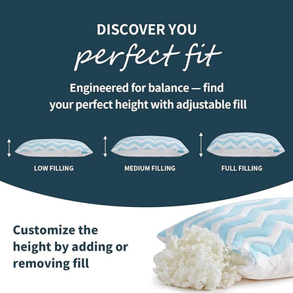 Dreamara Cooling Bed Pillows King Size – Adjustable Loft Shredded Memory Foam Pillows for Side, Back & Stomach Sleepers, Supportive & Breathable for Hot Sleepers (Blue)