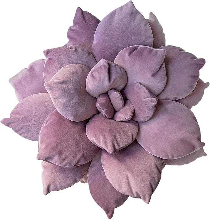 3D 17" Purple Cactus Flower Pillow | Hand-Stitched Flower Pillow for Bedroom, Living Room, and Nursery | Cozy Decorative Leaf Throw Pillow