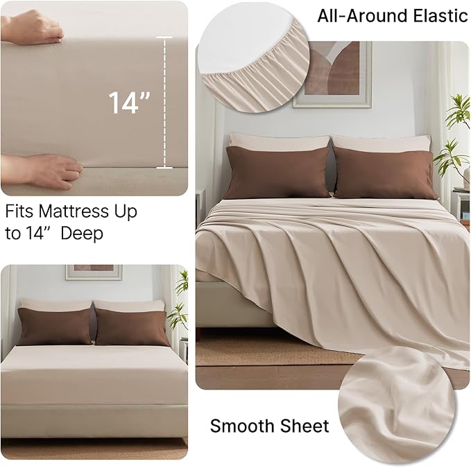 Anluoer Full Comforter Set,Brown&Beige Bed in a Bag 7 Piece,Lightweight Bedding Set with Soft Down Alternative Fill,Bed Set Includes Comforter, Fitted Sheet, Flat Sheet,Pillowcases and Shams