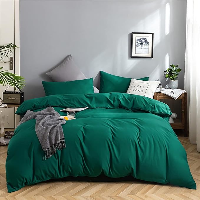 KAREVER Green Comforter Set Queen Dark Color Bedding Set Soft Lightweight Men Women Durable Queen Blanket Breathable Comforter Set Solid Green Bed Comforter