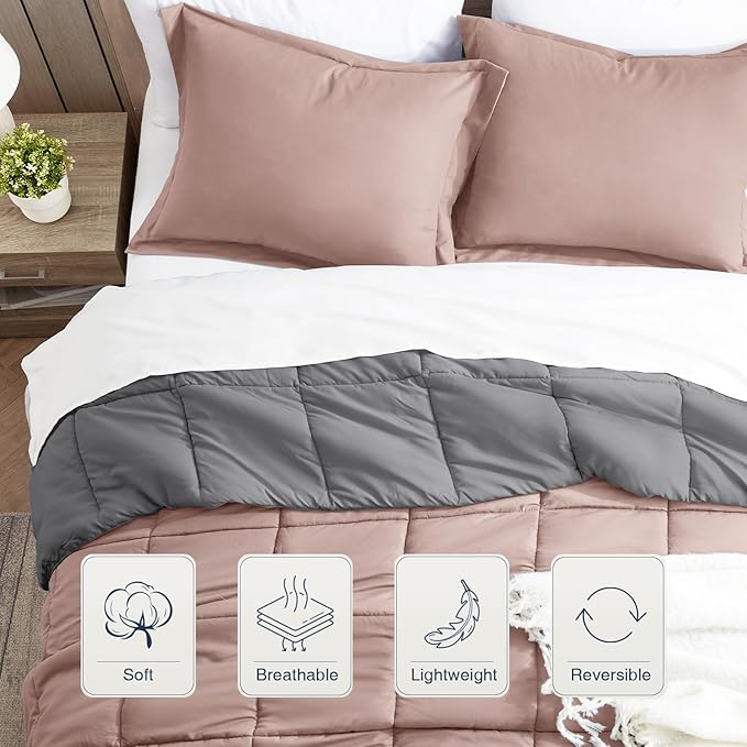 satisomnia Full Size Comforter Set, Pink Bedding Comforters Full Size, 3 Pieces Down Alternative Bed Comforter Lightweight, Soft Quilted Bed Set Breathable, Reversible All Season Bedding Sets
