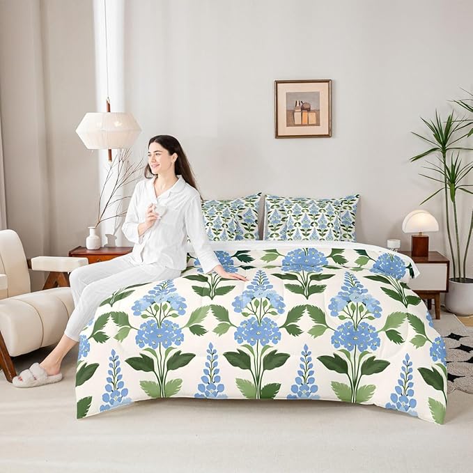 Feelyou Girls Flower Comforter Set with Sheets King Size 7 Pieces Kids Romantic Florals Pattern Bedding Set for Boys Women Teens Garden Botanical Nature Theme Bed in a Bag Room Decor