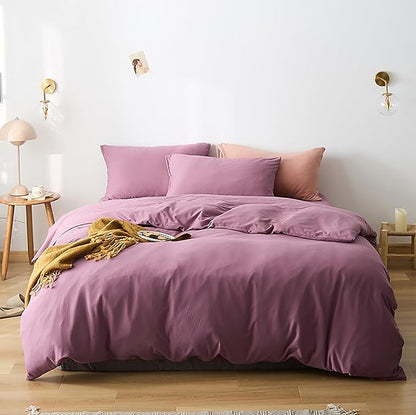 Cottonight Purple Comforter Set Full Dusty Purple Bedding Comforter Set Full Pale Mauve Solid Modern Blanket Quilts Soft Breathable 3 Piece Comforter Set for Adults Teens