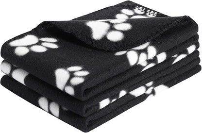 CAI TENG 3 Pack Pet Blankets for Small Dogs Dog Blanket 21x30 Inch Soft Pet Fleece Blanket Warm Puppy Essentials for Bed Cute Paw Printed Throw Dog Black